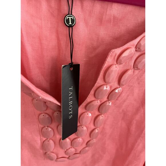 Talbot's Women 3X Petite Pink Linen Tunic Embellished V Neck Blouse NEW - Picture 3 of 6